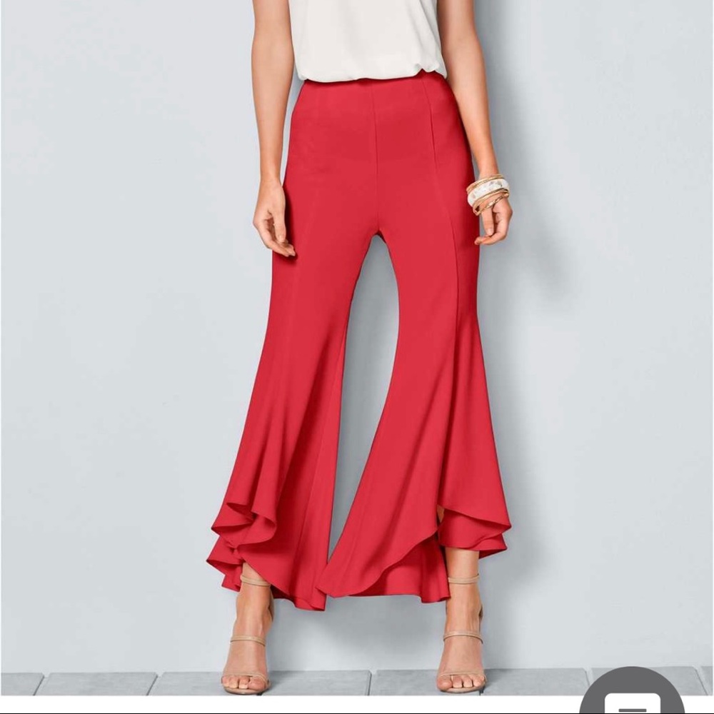 Venus red cropped palazzo ruffle hem pants XS - Picture 3 of 10